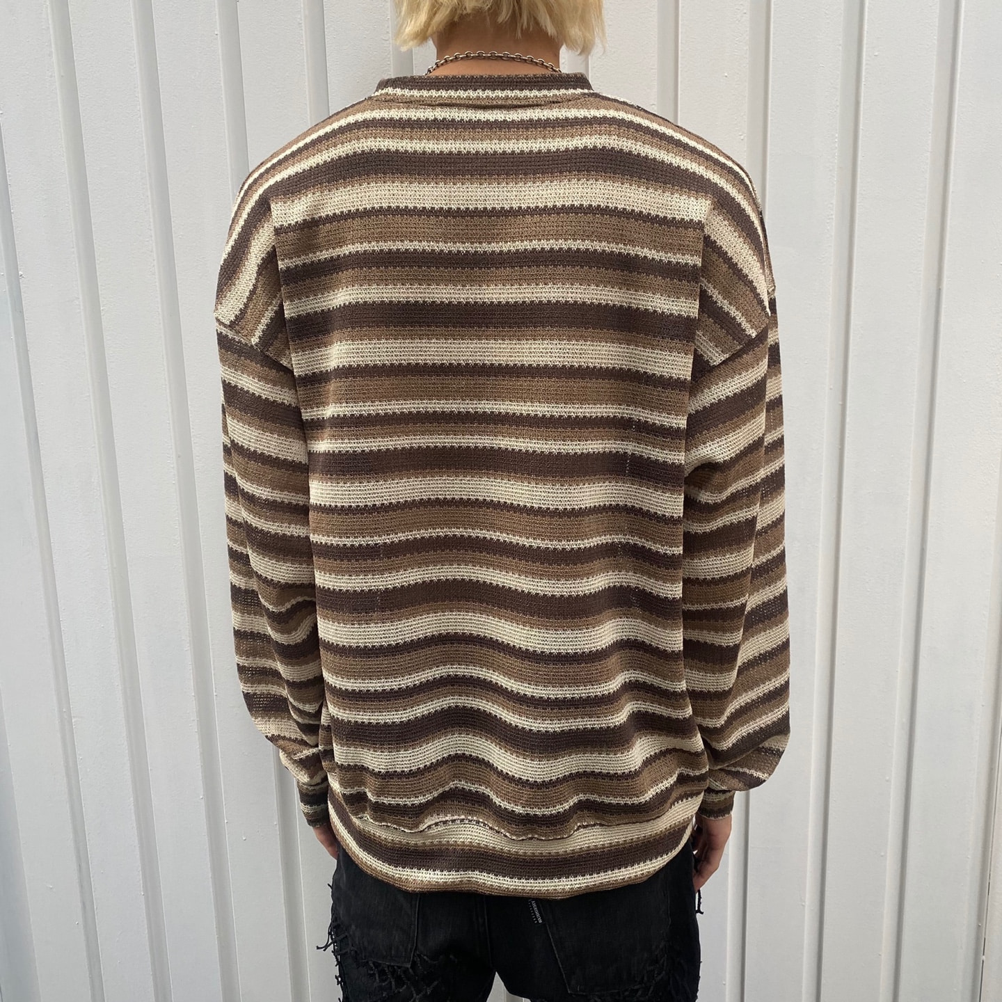 EPONYM KNITTED STRIPE LONG SLEEVE_IVORY&amp;BROWN