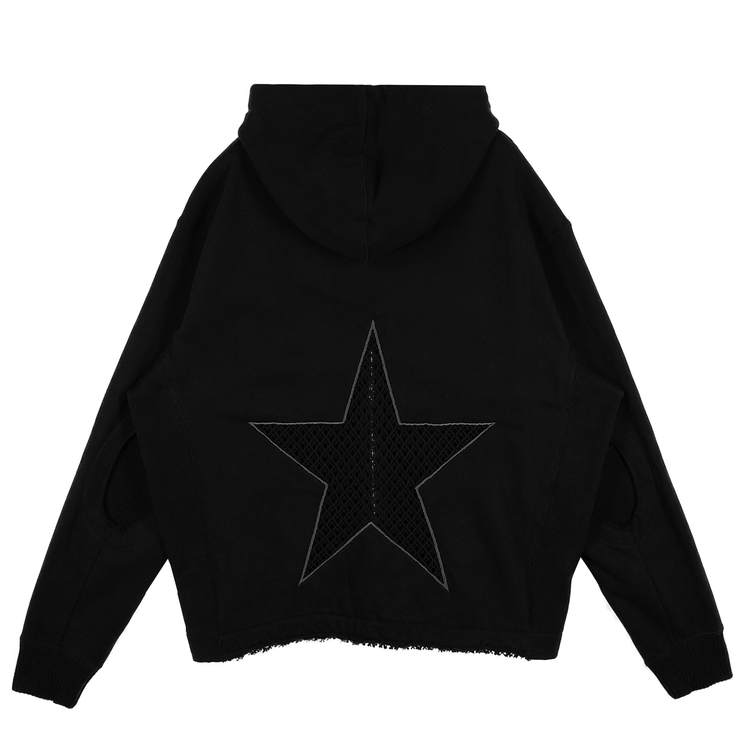 ELBOW CUT OUT WITH STAR NET ZIP HOODIE (BLACK)