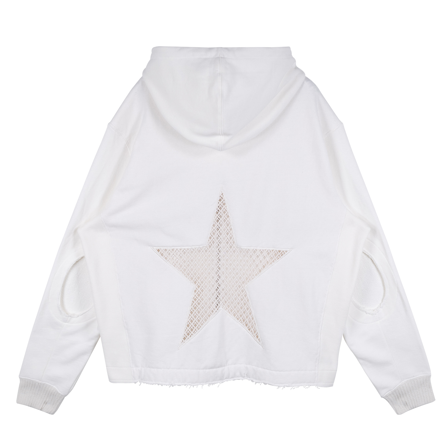 ELBOW CUT OUT WITH STAR NET ZIP HOODIE (WHITE)