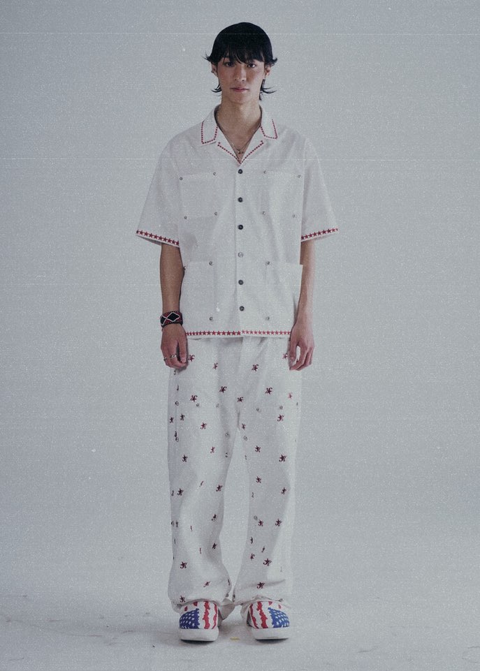 LOGO EMBROIDERY STUDDED PANTS (WHITE)