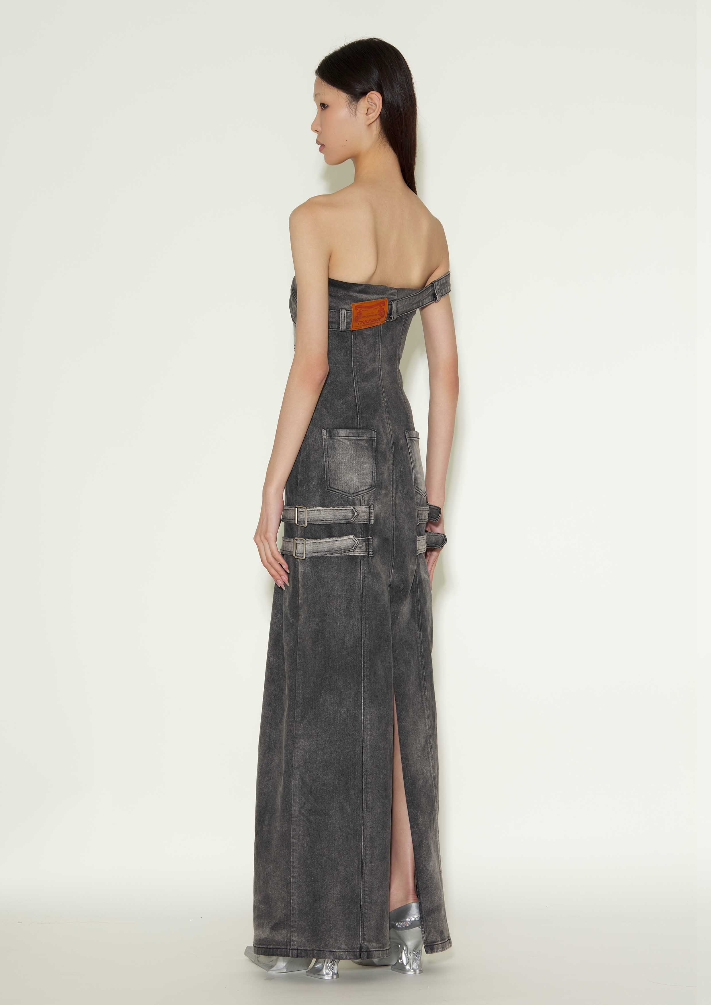 Black washed dislocation cargo dress